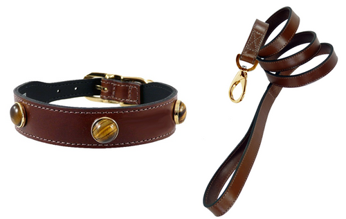 Au Naturale Matching Leather Collar and Leash Set