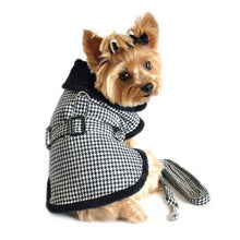 Classic Houndstooth and Faux Fur Collar Dog Harness Coat with Leash