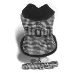 Classic Houndstooth and Faux Fur Collar Dog Harness Coat with Leash