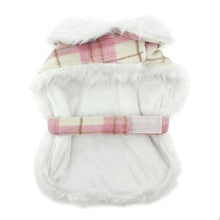 Pink and White Plaid Faux Fur-Trimmed Dog Harness Coat